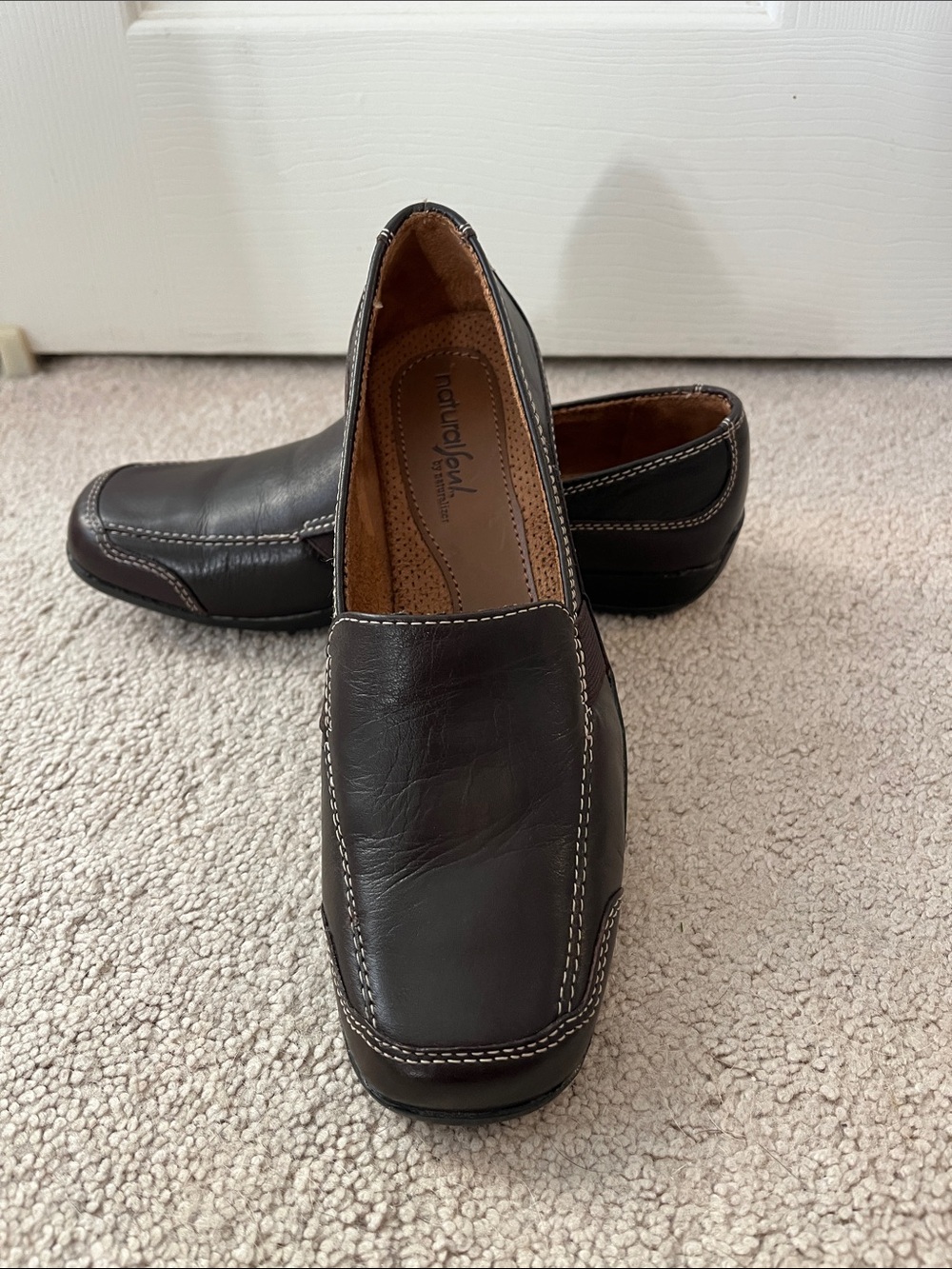 Naturalizer Women’s 8 Brown Leather Slip-On Loafers with Contrast Stitching